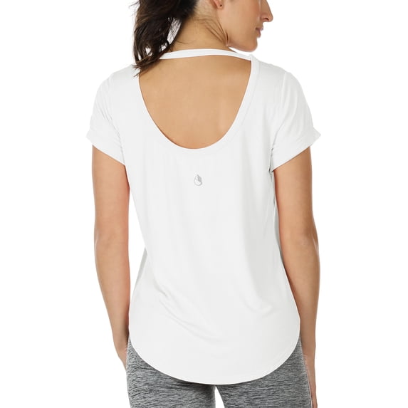 icyzone Open Back Yoga Shirts for Women - Exercise Workout Tops, Athletic Short Sleeves, Running T-Shirts Loose Fit