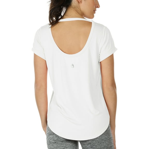 icyzone Open Back Yoga Shirts for Women - Exercise Workout Tops, Athletic Short Sleeves, Running T-Shirts Loose Fit
