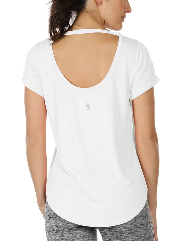 Open Back Yoga Shirts for Women - Exercise Workout Tops, Athletic Short Sleeves, Running T-Shirts Loose Fit