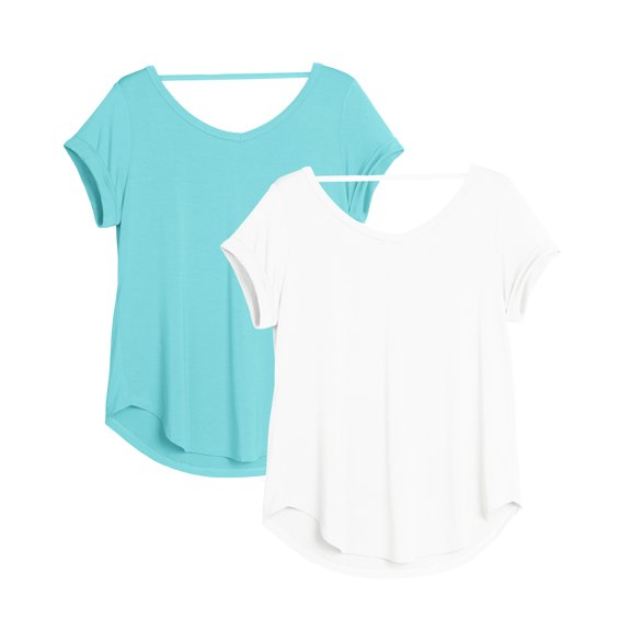icyzone Open Back Yoga Shirts for Women - Exercise Workout Tops, Athletic Short Sleeves, Running T-Shirts Loose Fit