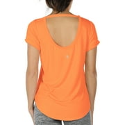 icyzone Open Back Yoga Shirts for Women - Exercise Workout Tops, Athletic Short Sleeves, Running T-Shirts Loose Fit