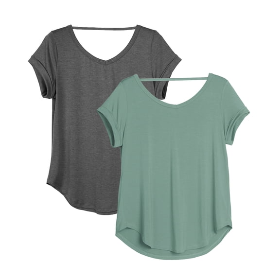 icyzone Open Back Yoga Shirts for Women - Exercise Workout Tops, Athletic Short Sleeves, Running T-Shirts Loose Fit