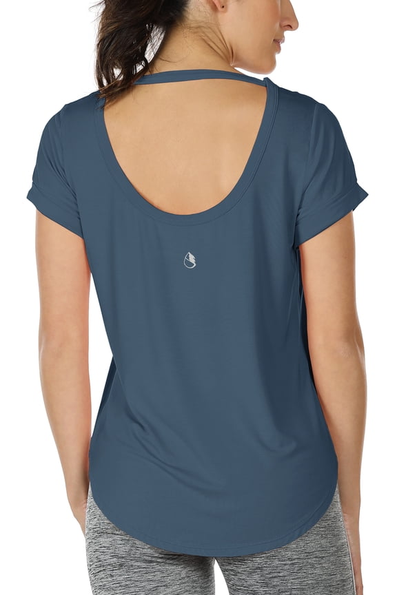 Open Back Yoga Shirts for Women - Exercise Workout Tops, Athletic Short Sleeves, Running T-Shirts Loose Fit