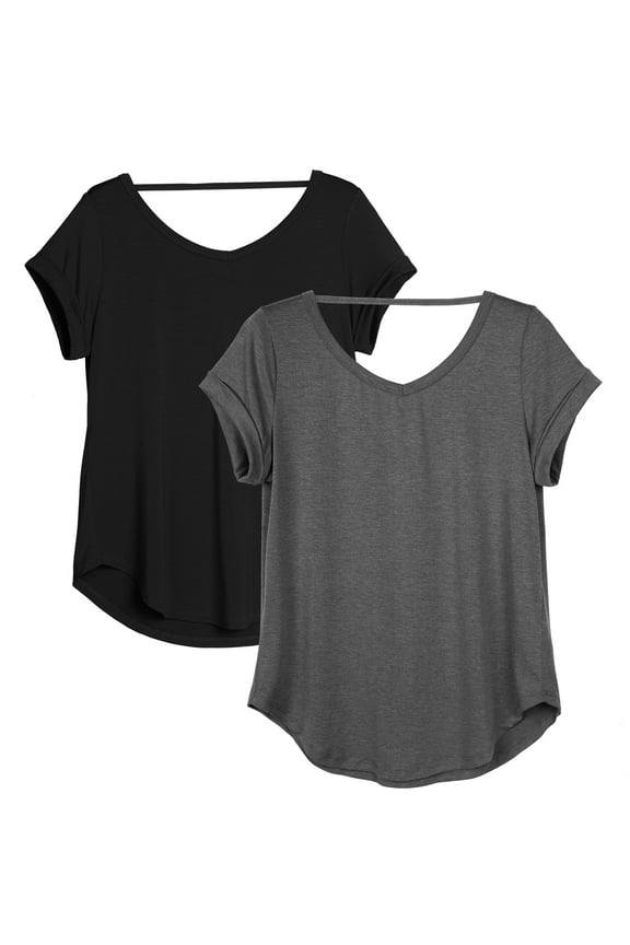 Open Back Yoga Shirts for Women - Exercise Workout Tops, Athletic Short Sleeves, Running T-Shirts Loose Fit