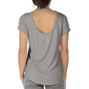 icyzone Open Back Yoga Shirts for Women - Exercise Workout Tops, Athletic Short Sleeves, Running T-Shirts Loose Fit