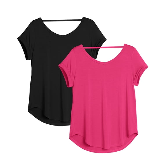 icyzone Open Back Yoga Shirts for Women - Exercise Workout Tops, Athletic Short Sleeves, Running T-Shirts Loose Fit