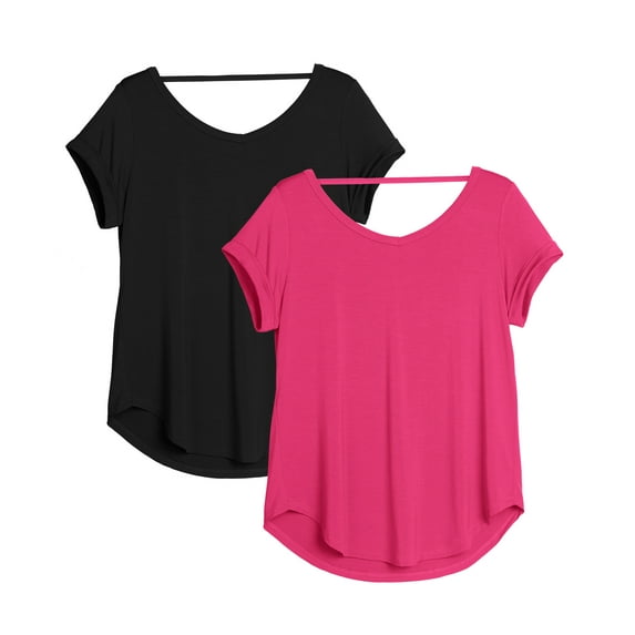 icyzone Open Back Yoga Shirts for Women - Exercise Workout Tops, Athletic Short Sleeves, Running T-Shirts Loose Fit