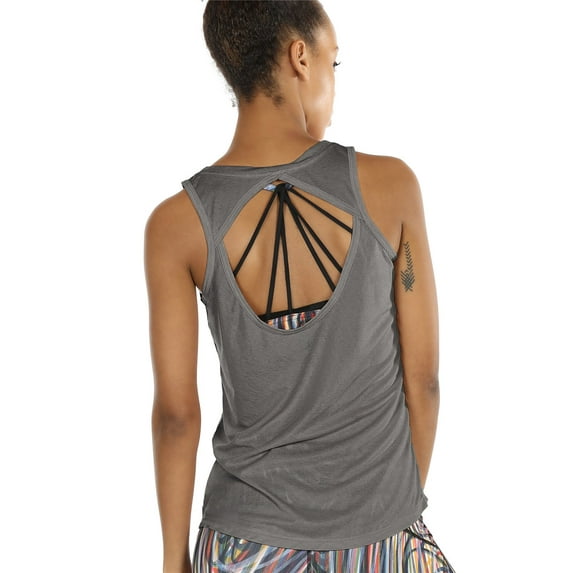 icyzone Yoga Tops Activewear Workout Clothes Open Back Fitness Racerback Tank Tops for Women