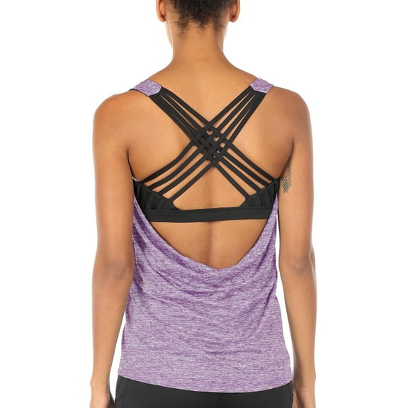 icyzone Yoga Tops Workouts Clothes Activewear Built in Bra Tank Tops for Women