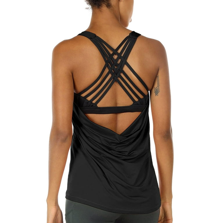 Icyzone Workout Tank Tops Built In Bra Women's Strappy Athletic Yoga Tops,  Running Exercise Gym Shirts