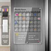 ideaTech Acrylic Magnetic Dry Erase Calendar for Fridge, Clear Monthly Planner Whiteboard Calendar to Do List Board for Refrigerator Kitchen Menu Board Meal Planner Black