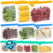 Reusable Gallon Freezer Bags - BPA Free, Leakproof & Dishwasher Safe Sandwich Bags Food Storage Bags for Meal Prep, Marinating Meats, Kitchen Organization- 12 Pack Stand Up Pouches