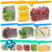 ideaTech Reusable Food Storage Bags, 12 Count, Leakproof Dishwasher Safe Freezer Bags