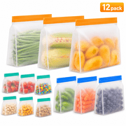 Reusable Gallon Freezer Bags - BPA Free, Leakproof & Dishwasher Safe Sandwich Bags, Stand Up Food Storage Bags for Meal Prep, Marinating Meats, Kitchen Organization- 12 Pack