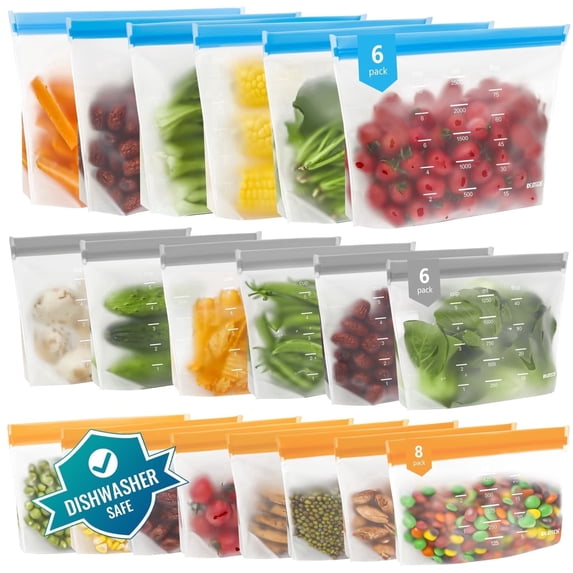 Reusable Gallon Freezer Bags - BPA Free, Leakproof & Dishwasher Safe Sandwich Bags Food Storage Bags for Meal Prep, Marinating Meats, Kitchen Organization- 20 Pack Stand Up Pouches