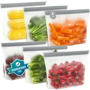 ideaTech Reusable Food Storage Bags Gallon, 6 Count Leakproof Ziplock Freezer Bags