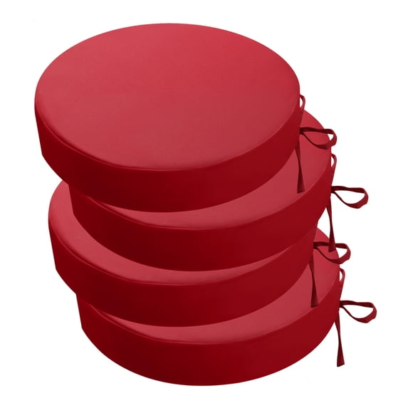 idee-home Outdoor Bistro Chair Cushions, 3“ Thick Round Seat Cushions Set of 4 with Ties, 15”x15”x 3” Waterproof Round Patio Chair Cushions for Outdoor Furniture, Round Chair Pads for Garden Red