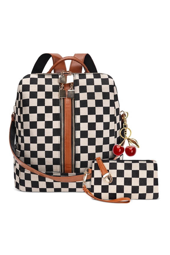 Checkered Backpack Purse for Women,Plaid Back Pack Handbag,Fashion Everyday Shoulder Bag with Wallet Y101