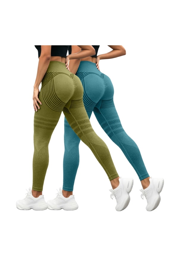 2 Pack Lifting Yoga Women Tummy Control High Waist Seamless Booty Scrunch Running Workout Pants (Green, 3XL)