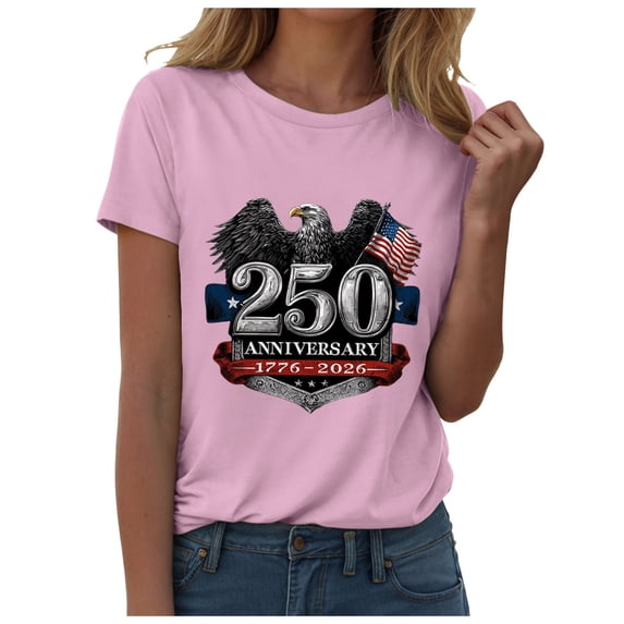 idosla 250 Anniversary USA Shirt Women 250 Years America We The People Celebration T-Shirt United States Flag Vintage Top (Pink, M)