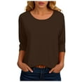 thumbnail image 1 of idosla 3/4 Length Sleeve Womens Tops Casual Loose Fit Crewneck T Shirts Cute Solid Three Quarter Length Tunic Tops (Coffee, M), 1 of 6