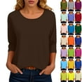 thumbnail image 1 of idosla 3/4 Length Sleeve Womens Tops Casual Loose Fit Crewneck T Shirts Cute Solid Three Quarter Length Tunic Tops (Dark Blue, L), 1 of 6