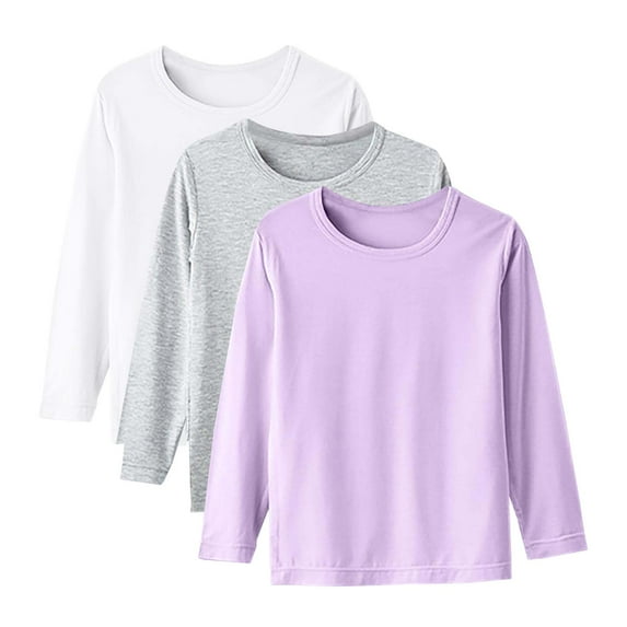 idosla 3-Pack Girls' Long Sleeve Shirts Kids Basic Long Sleeve Solid Color Tees Toddlers' Crew Neck Soft Loose Fall Tops (Black2, 4-5 Years)