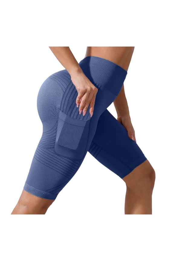 3D Leggings Cellulite Anti Cellulite Shorts Lifting Tummy Control Yoga Pants with Pockets (Navy, L)