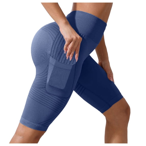 idosla 3D Leggings Cellulite Anti Cellulite Shorts Lifting Tummy Control Yoga Pants with Pockets (Navy, XL)
