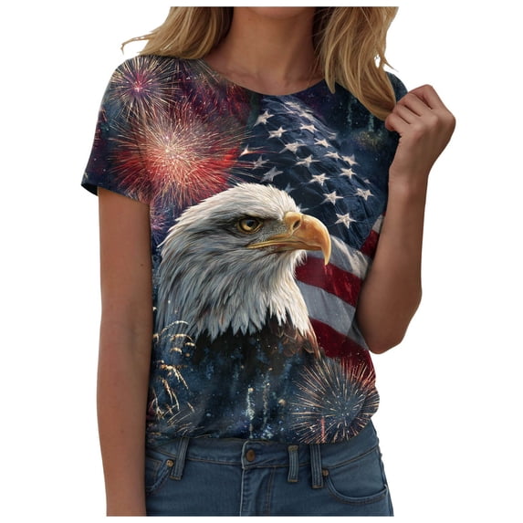 idosla American Flag Shirts for Women Short Sleeve 4Th of July Patriotic Tops Red White Stars Stripes Graphic Tees Pullover (Brick Red, XXL)