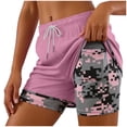 thumbnail image 1 of idosla Athletic Shorts for Women 2 in 1 Workout Athletic Gym Pant Drawstring High Waist Camo Liner Shorts with Pockets 2026 (Pink, XS), 1 of 8
