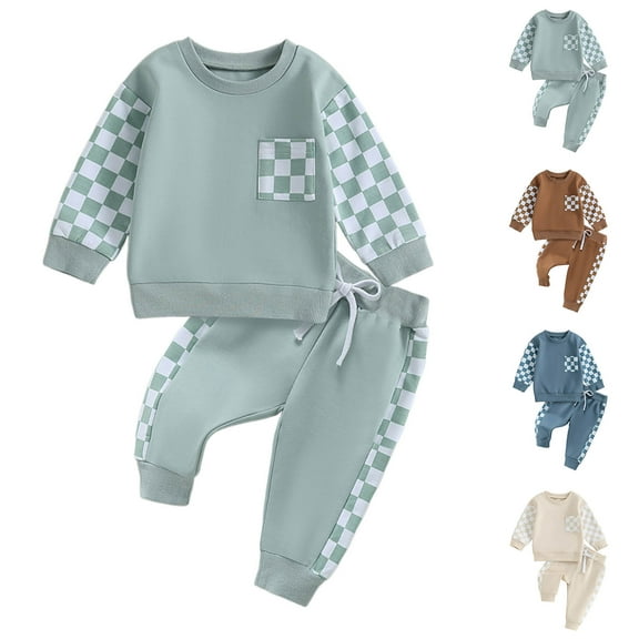 idosla Baby Boy Outfit Long Funny Pumpkin Shirts Pant Set Toddler Fall Clothes (Blue, 12-18 Months)