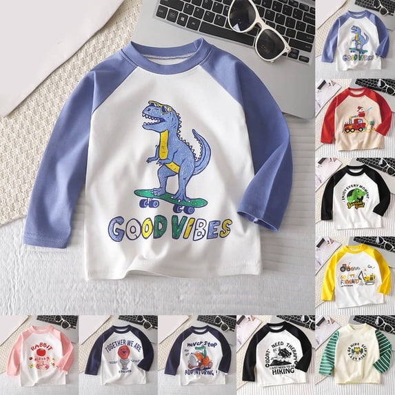idosla Baby Unisex Long Sleeve T-Shirts, Infant Toddler Girls Boys Cartoon Graphic Cute Animals Print Comfort Crewneck Tee (Dark Blue, 18-24 Months)