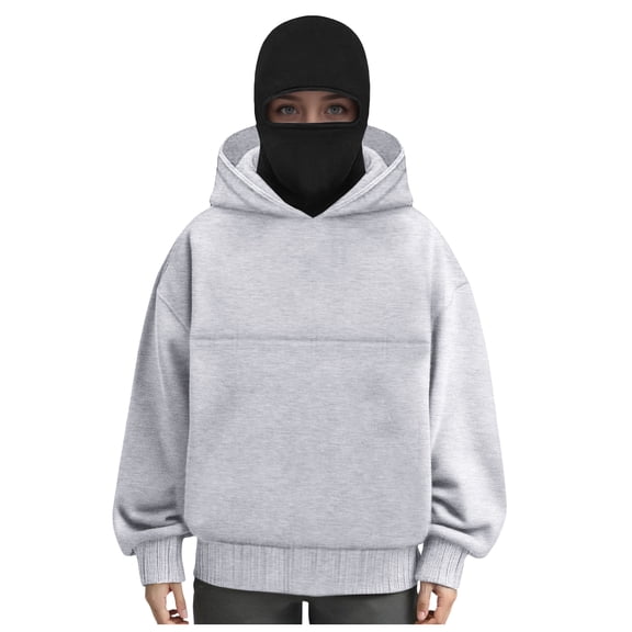 idosla Balaclava Ninja Hoodie with Built In Balaclava Unisex Women Long Sleeved Warm Pet Pocket and Winter Streetwear Sportswear Hoodies (Light Gray, L)