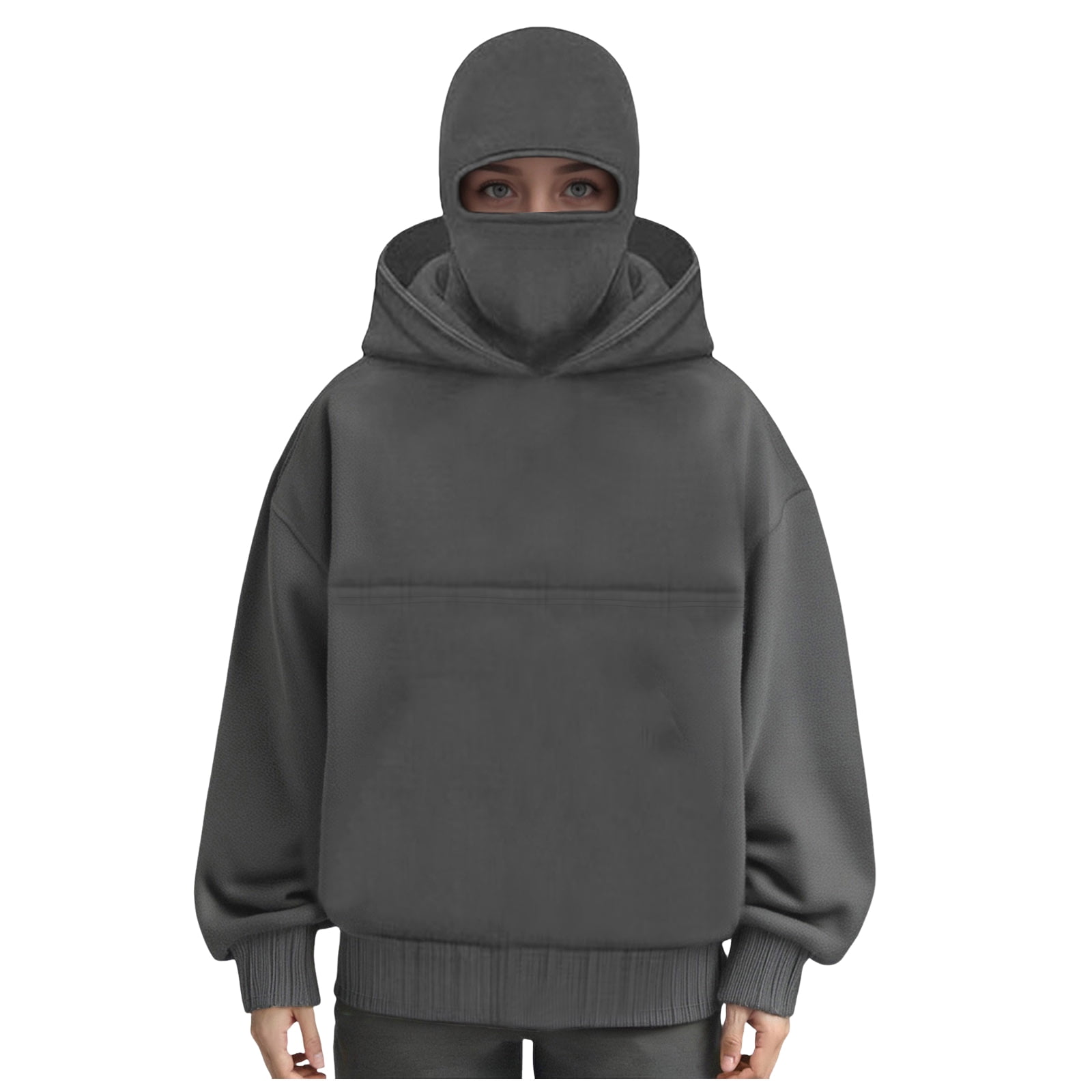 idosla Balaclava Ninja Hoodie with Built In Balaclava Unisex Women Long Sleeved Warm Pet Pocket and Winter Streetwear Sportswear Hoodies (Grey, S)