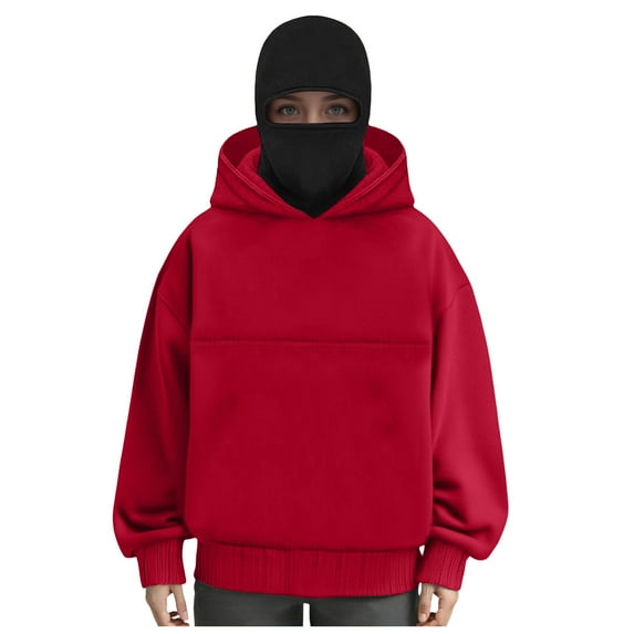 idosla Balaclava Ninja Hoodie with Built In Balaclava Unisex Women Long Sleeved Warm Pet Pocket and Winter Streetwear Sportswear Hoodies (Red, M)