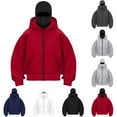 thumbnail image 1 of idosla Balaclava Zip Hoodie Ninja Double Hood Y2K Hoodie Fleece Windproof Transition Jacket Motor Bicycle With Men Women (Dark Gray, XL), 1 of 5