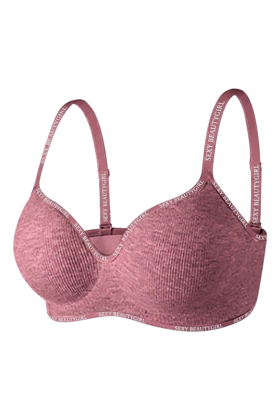Balconette Push Up Bra No Underwire Seamless Full Coverage Ribbed Deep Plunge Bras Wireless Everyday Comfort Bralette (Brick Red, S)