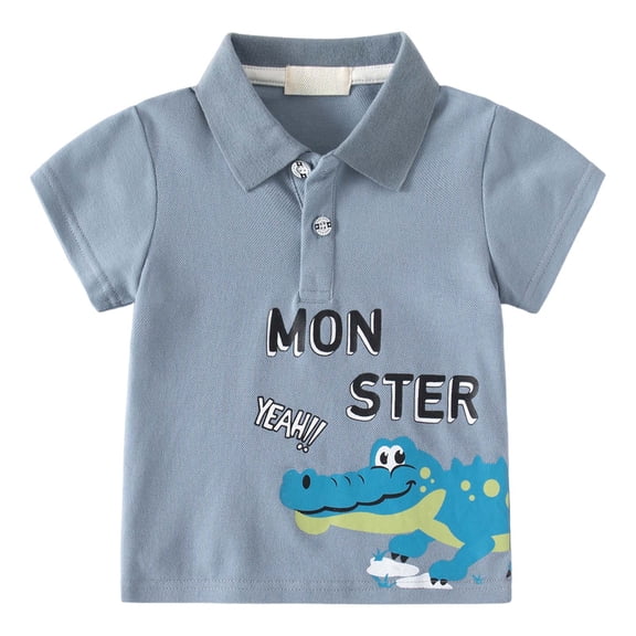 idosla Boys Girls Infant Toddler Polo Shirt Graphic Tee Short Sleeve Button Up Collared Animals Summer Tops Baby T-Shirt (Blue, 3-4 Years)