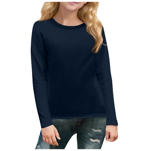idosla Boys Ribbed Long Sleeve Shirts Kids Casual Crewneck Solid Tops Tees 5-14 Years (Navy, 4-5 Years)