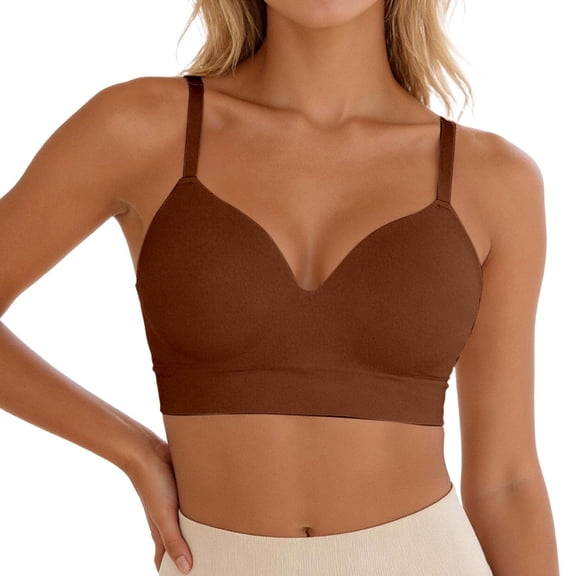 idosla Bras for Women No Underwire Supportive Push Up Bralettes Wireless Full Coverage Plus Size T-Shirt Bra (Coffee, 3XL)