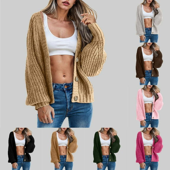 idosla Button Up Sweaters for Woman Lightweight Cable Knit Cardigan Sweater V Neck Casual Chunky Knit Coat Fall Clothes (Red, XXL)