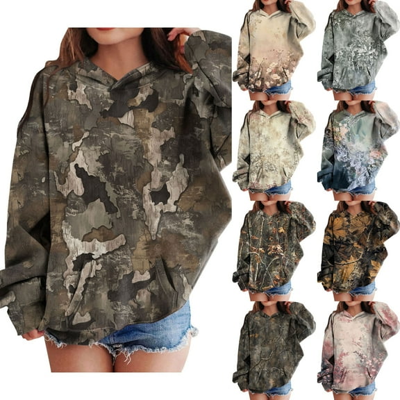 idosla Camo Hoodie Kids Cute Hoodies Maple Leaf Print Oversized Drop Shoulder Fleece Hooded Sweatshirt Pullover With Pocket (Dark Gray, 2-3 Years)