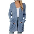 thumbnail image 1 of idosla Cardigan Sweaters for Women Fall Open Front Tops Soft Ribbed Knit Ruched Pockets Outerwears (Blue, XXL), 1 of 8