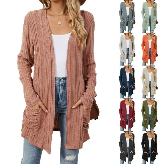 idosla Cardigan Sweaters for Women Lightweight Open Front Thin Long Cardigans Fall Long Sleeve Knit Sweater with Pockets (Light Gray, XL)