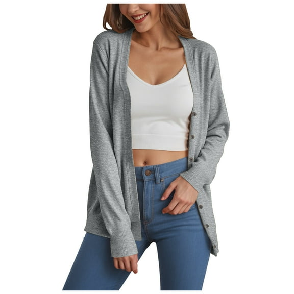 idosla Cardigan Sweaters for Women Lightweight Open Front Tops Blouse Long Sleeve Button Down Knit Fall Trendy 2025 Coat (Grey, L)