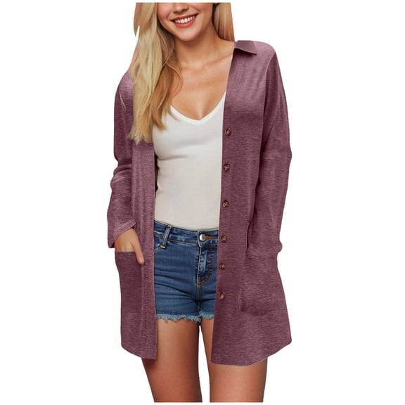 idosla Cardigan Sweaters for Women Trendy Fall 2025 Long Sleeve Button Down Oversized Knit Sweater Outerwear (Purple, XXL)