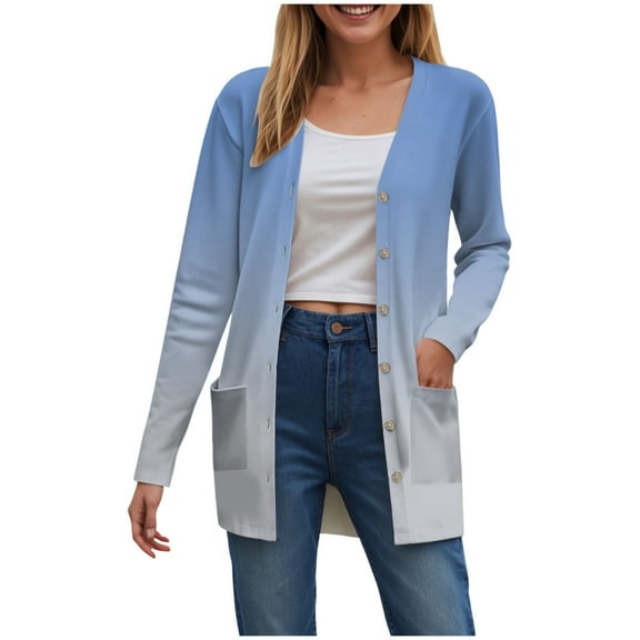 idosla Cardigans for Women Lightweight Trendy Long Sleeve Dressy Open Front Thin Long Cardigan Flowy Floral Jackets (Light Blue, XL)