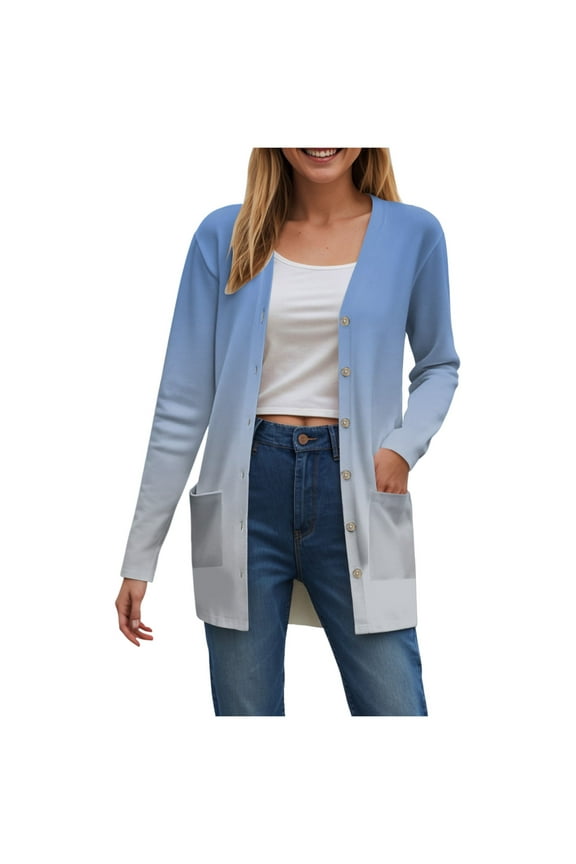 Cardigans for Women Lightweight Trendy Long Sleeve Dressy Open Front Thin Long Cardigan Flowy Floral Jackets (Light Blue, XL)