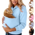 thumbnail image 1 of idosla Cat Pouch Hoodie for Women Kangaroo Pocket Long Sleeve Sweatshirts Casual Loose Pullover Solid Color Hooded Tops (Beige, XL), 1 of 1
